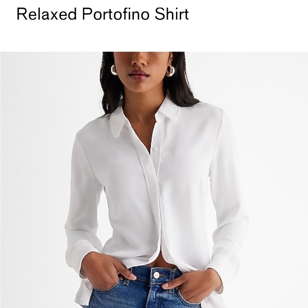 Women’s Express relaxed portofino long sleeve shirt. Off white and black